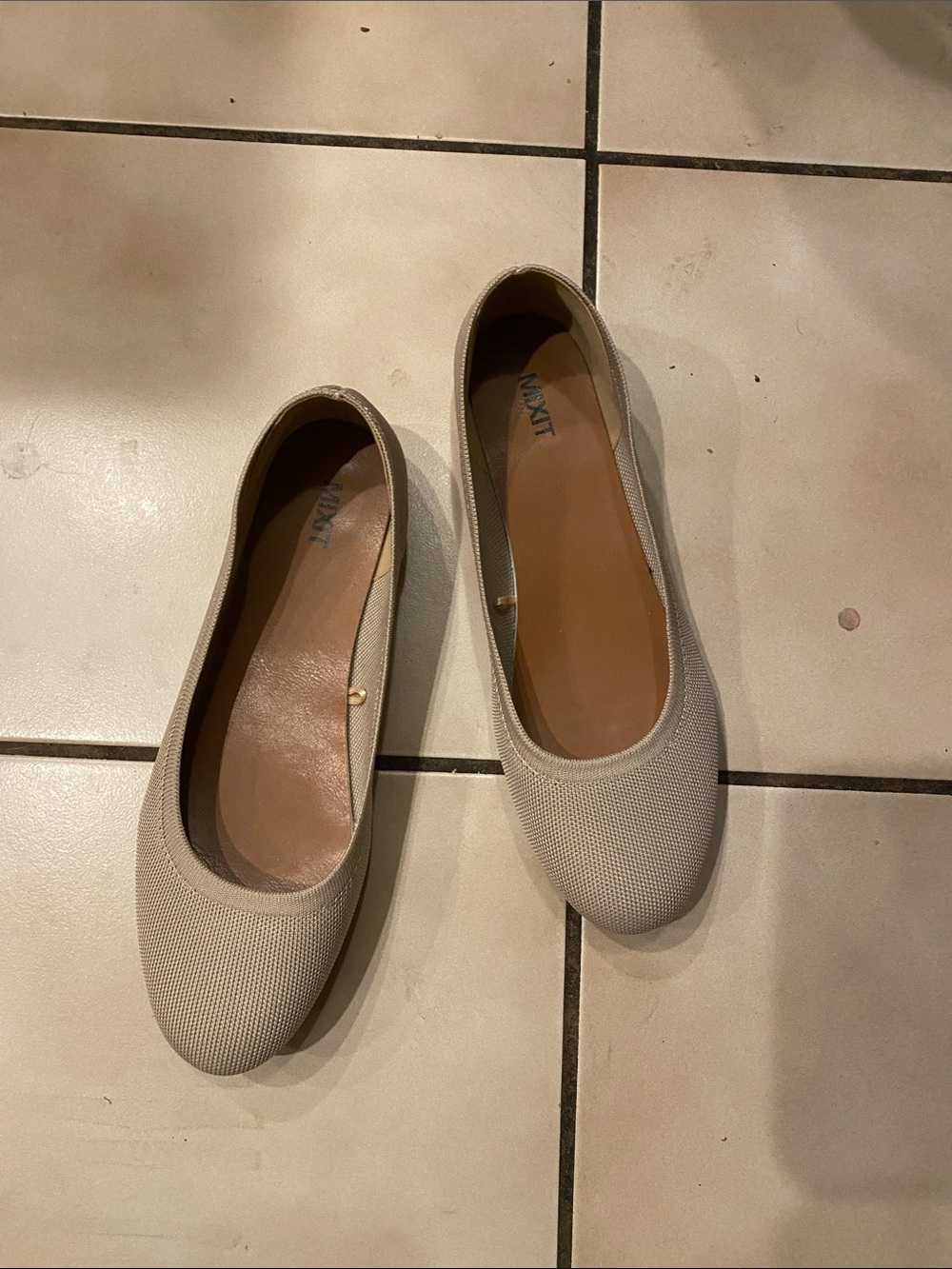Mixit Beige Knit Round-Toe Ballet Flats